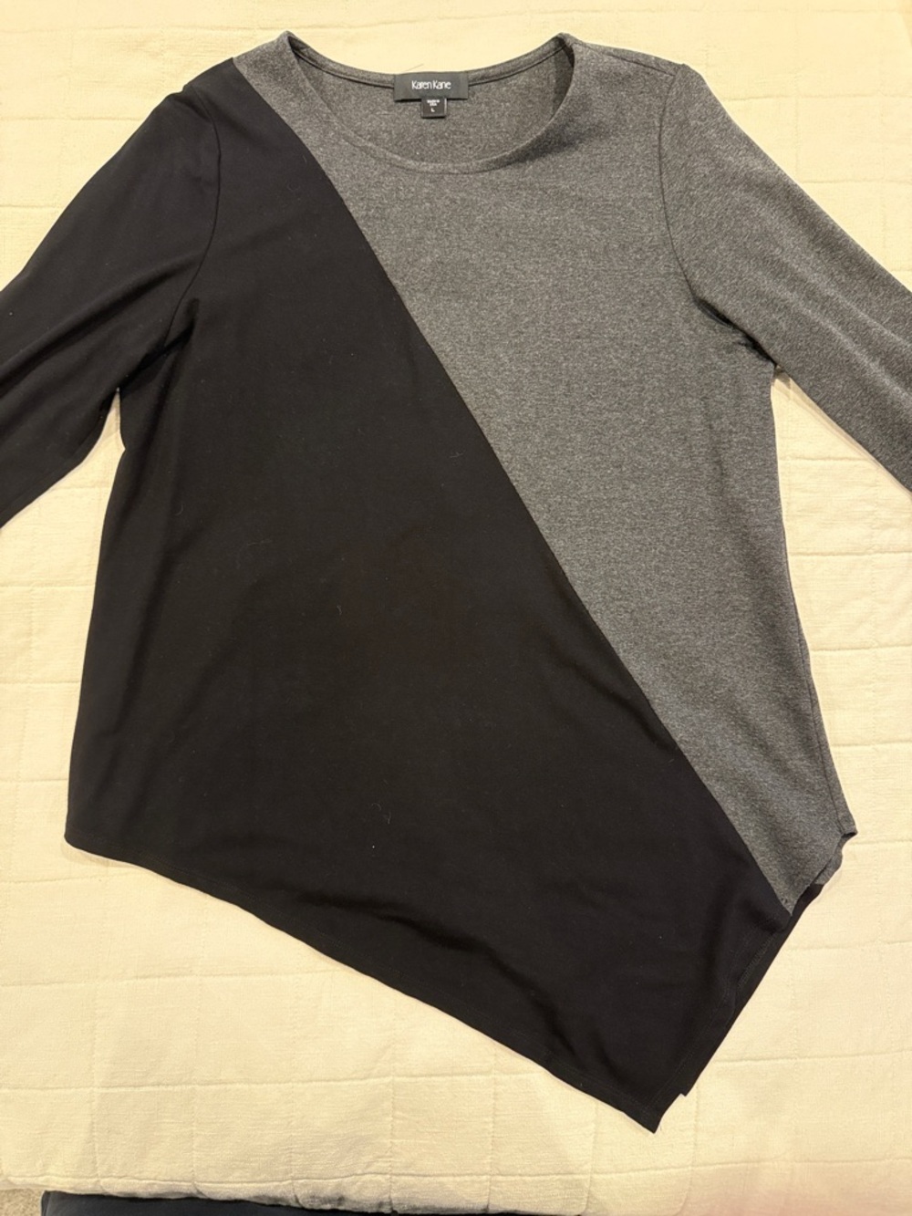 Karen Kane Diagonal Colorblock Long Sleeve Top - Black & Gray